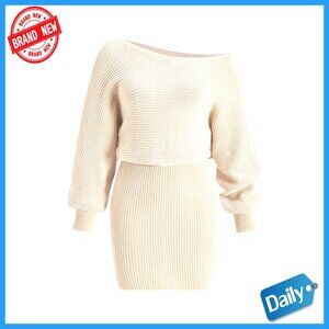 Off Shoulder Sweater Dress Long Sleeve Bodycon Mini Knit